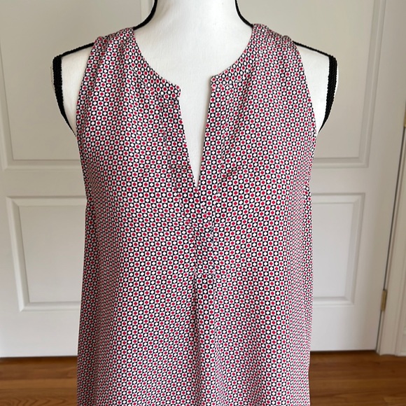 Joie silk print cutaway shoulder blouse. Delicate print in navy, white & red - Picture 1 of 8